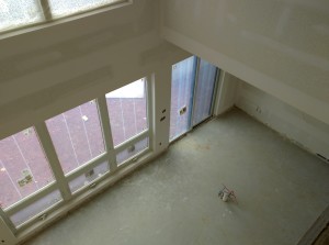 Dining room and kitchen from above.