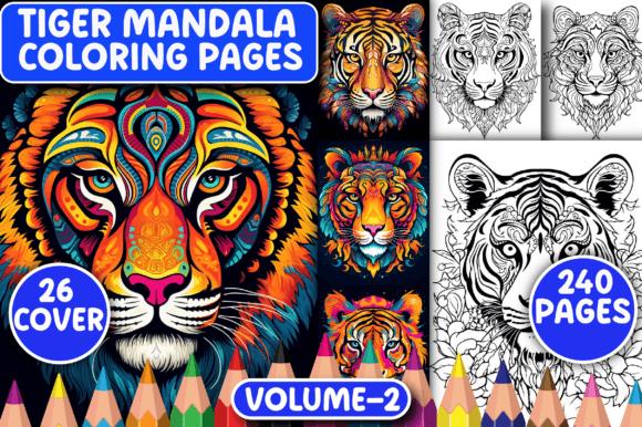Tiger Mandala Coloring Book Cover featuring intricate tiger illustrations on blue background