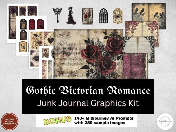 Gothic Victorian Romance Junk Journal Kit promotional graphic
