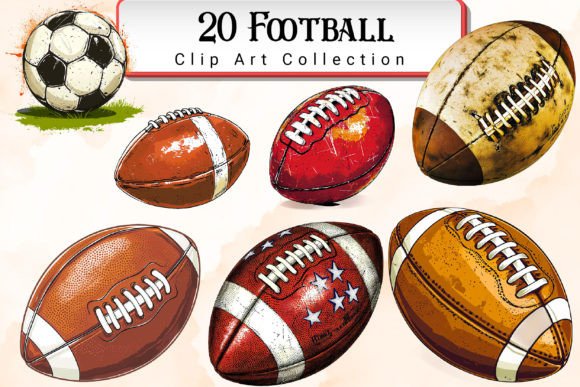 Football clipart bundle with 20 unique soccer ball designs
