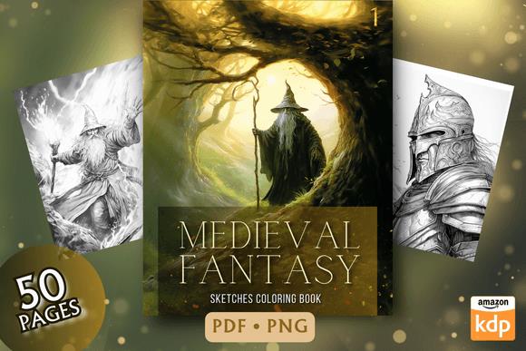 Medieval Fantasy Coloring Book Cover