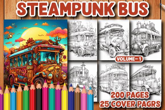 Steampunk Bus Coloring Book Cover