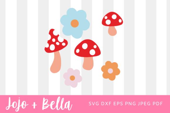 Whimsical Mushroom and Flower Design with Striped Background