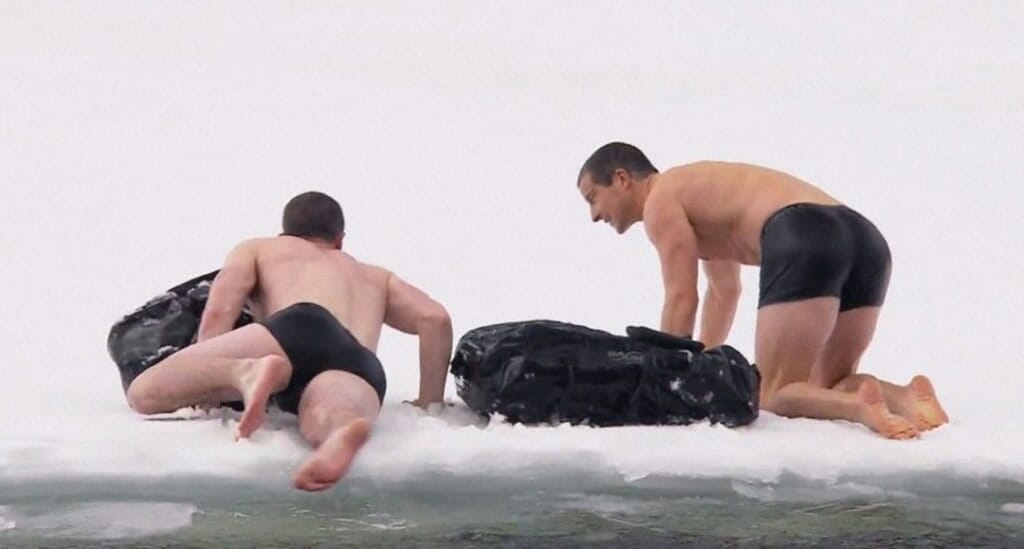 Nick Jonas butt underwear with Bear Grylls