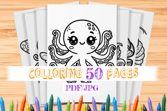Ocean coloring pages featuring octopus and marine life