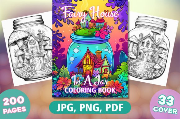 Fairy Houses in Jar Coloring Book Cover