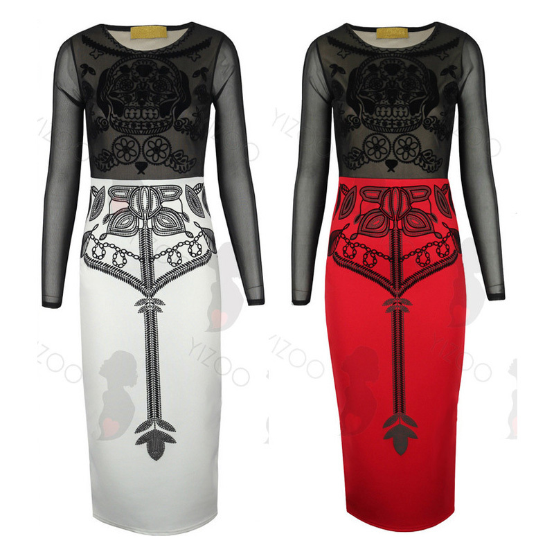 HOT Sale celebrities dress vintage print women sheath midi dress 2015 new fashion party dresses hollow out sexy slim dresses