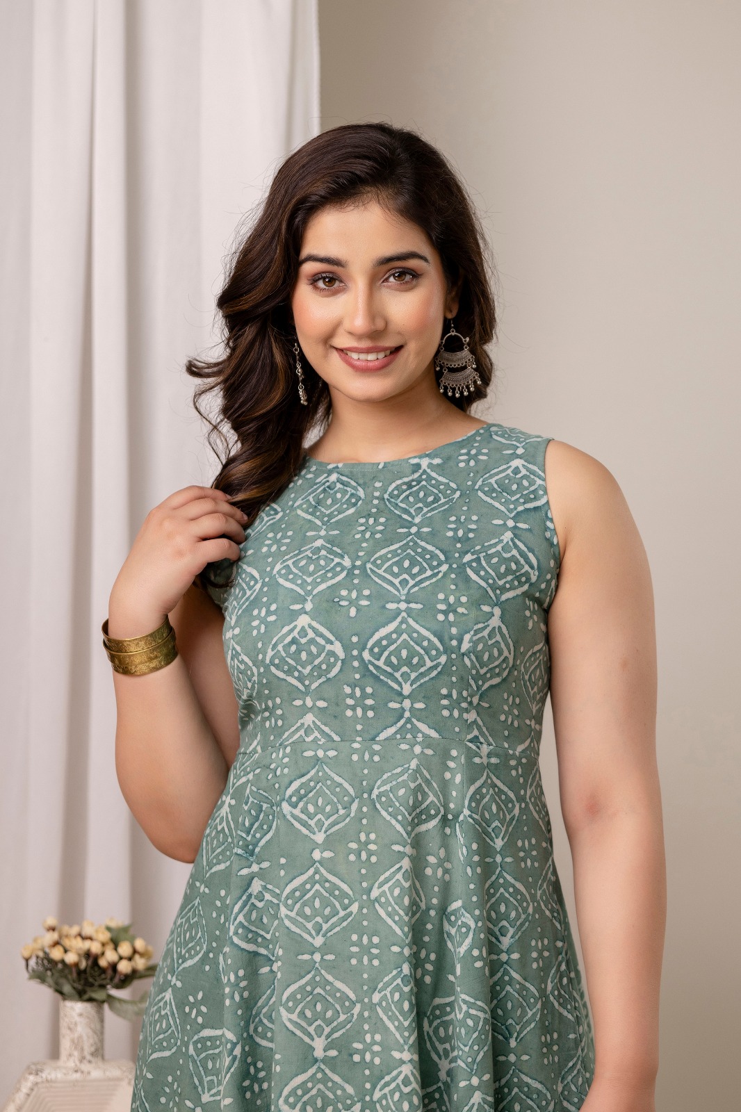 Satrangi Cotton Midi Frock Sleeve less