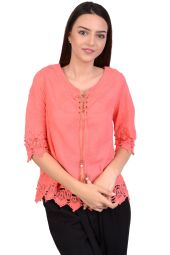Bluza corai din bumbac brodat OM003 C