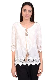 Bluza alba din bumbac brodat OM003 A