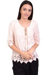 Bluza roz din bumbac brodat OM003 R