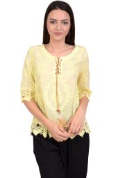 Bluza galbena din bumbac brodat OM003 G