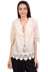 Bluza bej din bumbac brodat OM003 B