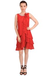 Rochie rosie de seara cu strasuri decolteu 2607 R