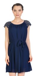Rochie bleumarin din voal cu aplicatii umeri 9246 BM