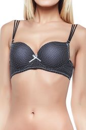 Sutien decolteu in V, Tactel, Negru cu buline - 85D