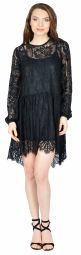 Rochie neagra din dantela florala cu volan W1616