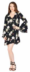 Rochie neagra din voal cu flori si fluturi 2696 NG