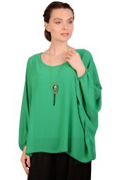 Bluza verde eleganta din voal cu accesoriu 5560 V