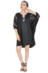Rochie tunica neagra cu broderie aplicata F032-2 NG