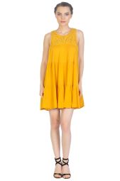 Rochie casual mustar cu platca crosetata 2801M