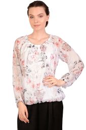 Bluza alba din matase cu print floral 08233 A