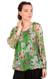 Bluza verde din matase cu print floral 08233 VI