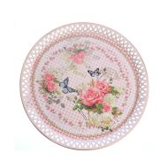Platou metalic, rotund, decor floral