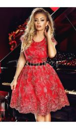 Rochie rosie baby doll cu fir auriu