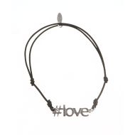 Bratara neagra, pandantiv argint #LOVE