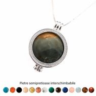 Pandantiv Magic Pendant, placat cu argint, Secret Stone Collection, cu pietre semipretioase interschimbabile