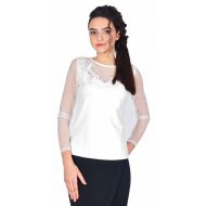 Bluza eleganta alba cu voal bob de orez H123A