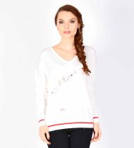 Pulover casual alb cu broderie I love you JP819A