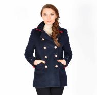 Palton dama bleumarin scurt cu garnitura rosie W1278