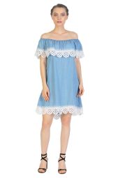 Rochie casual bleu cu volan 63399 BL