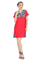 Rochie rosie cu broderie colorata 171566 R