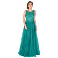 Rochie de ocazie verde lunga cu tul si broderie piept 8199V