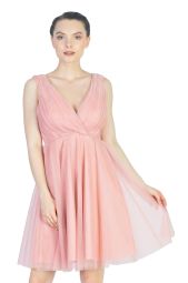 Rochie de seara roz din tull plisat 6849 R