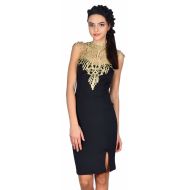 Rochie de ocazie neagra cu broderie aurie Y8133-1