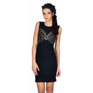 Rochie casual neagra cu aplicatii metalice bust Y8697