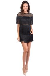 Rochie de seara neagra cu franjuri 463 NG