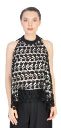 Top negru din dantela brodata 9128 NG