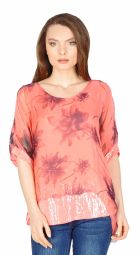 Bluza corai eleganta din matase cu print floral 0015197 C