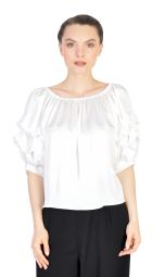 Bluza alba din satin cu maneca incretita 6890 A