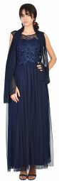 Rochie bleumarin de ocazie din tull cu flori aplicate 8060 BM