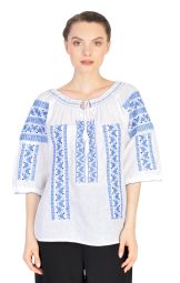 Bluza ie alba cu broderie albastra 2023 AR