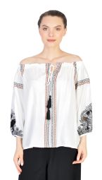 Bluza alba gen ie cu broderie in doua culori 5450 A