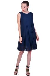 Rochie casual bleumarin din voal plisat 9775 BM