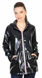 Jacheta casual neagra din latex cu gluga 18075 NG