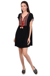 Rochie casual neagra cu broderie 9909 NG